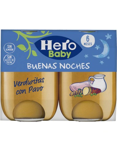HERO BABY B.NOCHES VERDURITAS PAVO 2X190GR