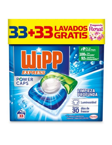 DETERGENTE WIPP POWER CAPS 33 LAVADOS +33 GRATIS